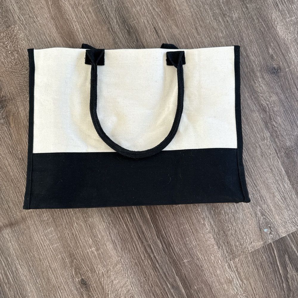 Black and white canvas tote bag